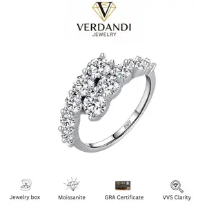 Verdandi Double Row Synthetic Moissanite Adjustable Ring for Women in 925 sterling silver with GRA Certificate VVS Clarity Elegant and Luxurious