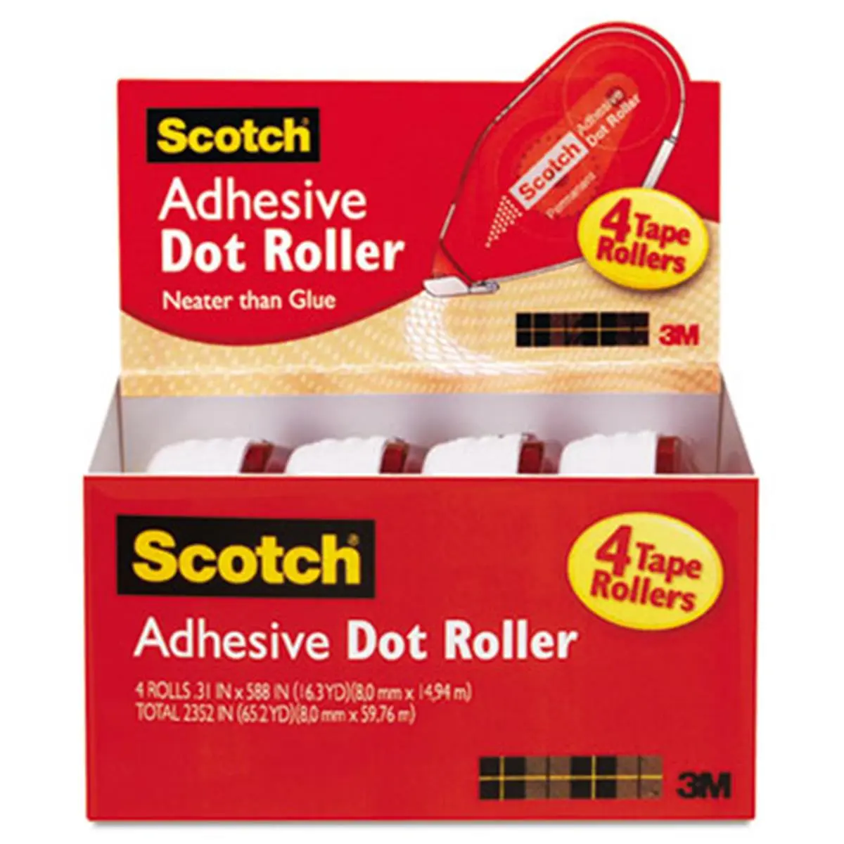 Scotch Adhesive Dot Roller Value Pack, 0.3x49ft Rolls, 4-Pack