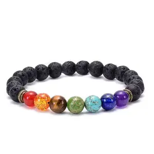 Colorful lava stone woven beaded bracelet for men and women, natural stone meditation beads