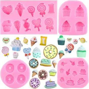 ZiXiang Ice Cream Cones Silicone Molds Donut Fondant Mold Lollipop Candy Mold For Cake Decorating Cupcake Topper Popsicle Polymer Clay Chocolate Gum Paste Set Of 4