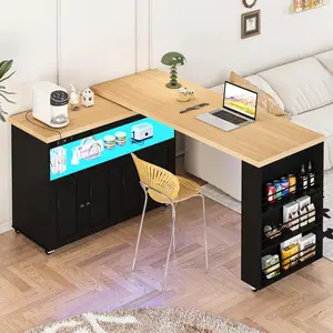 84" 360° Rotating Kitchen Island with Storage, LED Light & Power Station, Mobile Kitchen Cart on Wheels for Dining & Work