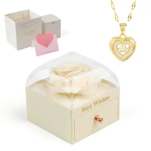 Mother’s Day Gift – Heart-Shaped Pendant Necklace with Artificial Rose in Elegant Gift Box, Romantic Jewelry Gift for Mom, Girlfriend, Friends, Birthday