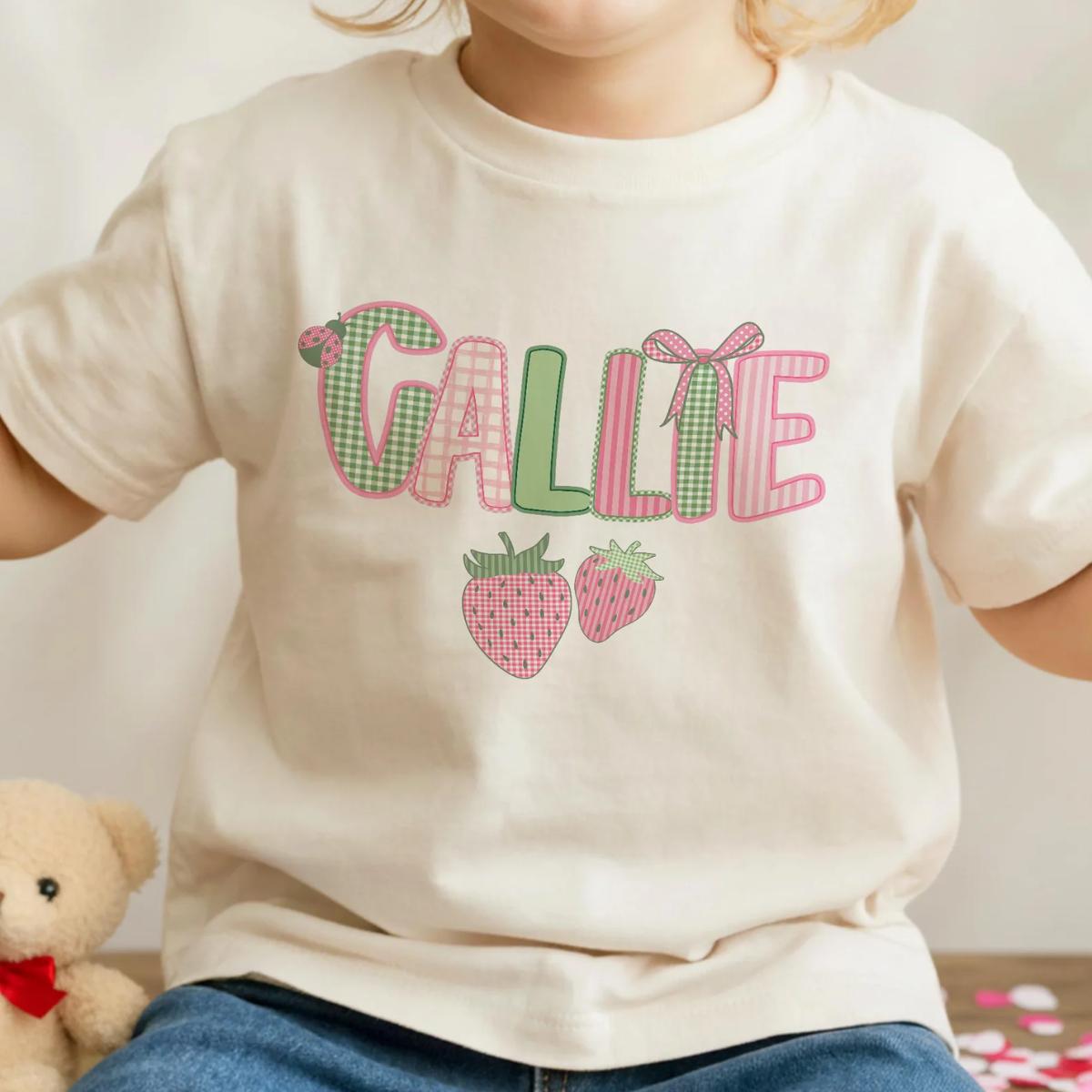 Personalized Strawberry Bow Name Shirt/ Bodysuit, Girls Custom Name Toddler Tee, Coquette Bow Name T-Shirt, Spring Custom Name Kids Shirt, Girl Name