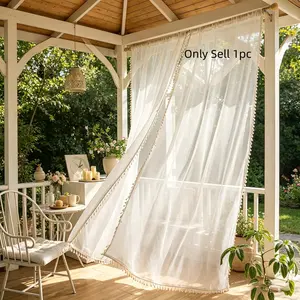 1pc Bohemian Style Outdoor Sheer Curtains, Lightweight Breathable Fabric, Elegant Lace Trim, Perfect for Patio, Garden, Balcony, Spring Summer