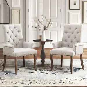 Chenille High Back Accent  dining chair Set, Modern Upholstered High-end Tufted Side Chair with Armrest and Solid Wood Leg for Kitchen,home,living room