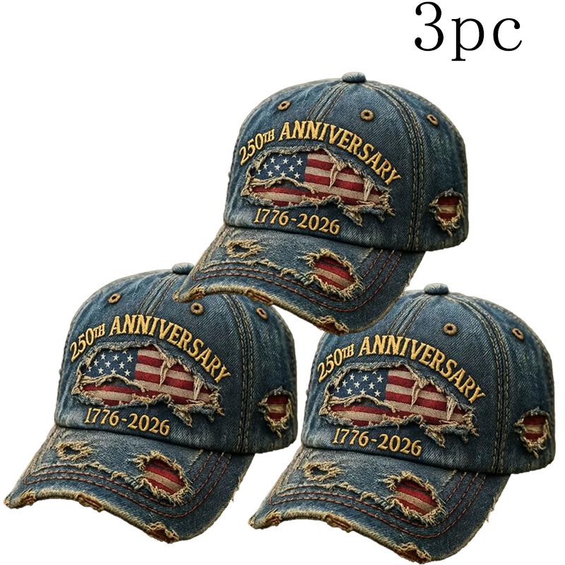 250th Anniversary 1776-2026 Distressed Denim Baseball Cap for Men American Flag Embroidery Vintage Washed Relaxed Fit Daily Casual Outdoor Spring Summer History Enthusiasts Patriotic Fans Fathers Husbands Friends