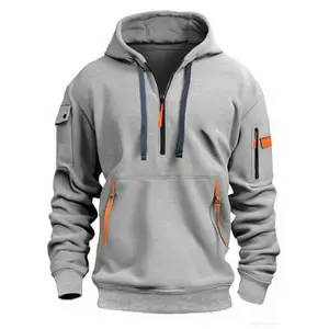 Men's Fall Winter Hooded Sweatshirt with Zipper and Multiple Pockets, Casual Sporty Pullover Jacket, Comfortable Leisure Outerwear