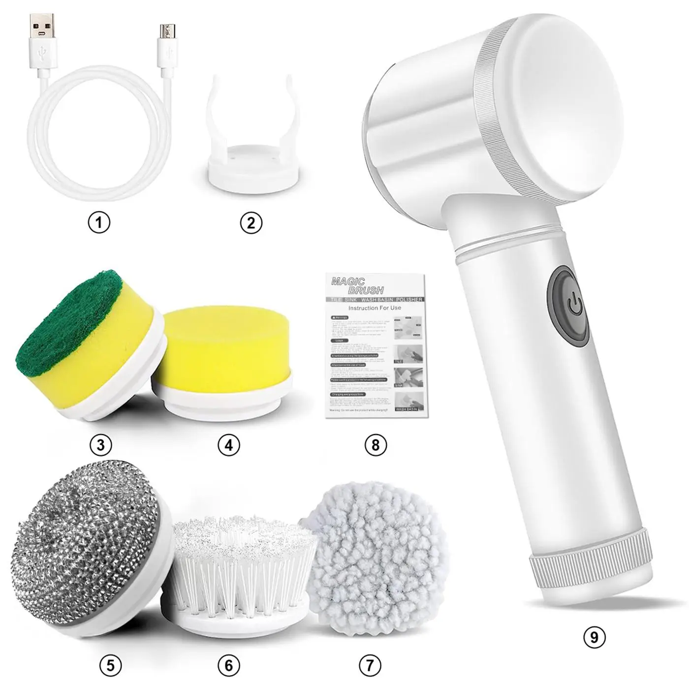 Electric Cleaning Brush, 1 Set Electric Spin Scrubber, Handheld Cleaning Brush with 5 Replaceable Brush Head, Household Cleaning Tool for Bathroom Kit