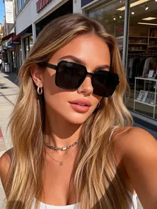 Square Elegant Women's Modern Trendy Sunglasses for Driving, Beach Vacation, Afternoon Tea Gatherings, Stylish UV Protection Eyewear