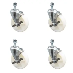 Service Caster SCC-TS20S514-NYS-TLB-121315-4 Lockable Nylon Swivel Threaded Stem Castors Set of 4, 5x1.25 in. White Lockable Wheels, 0.5 in. Threaded Stems