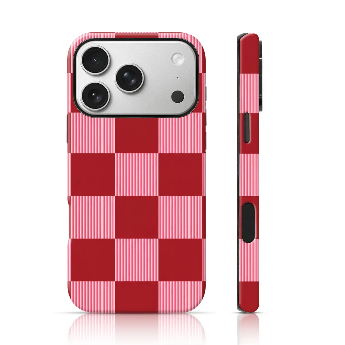 Red Stripe Checker Design Cute Smartphone Casing - Full Body Protection Handheld Cellphone Case for iPhone 17/16/15 Pro Max, 15/14/13/12 & Samsung S26/S25 Ultra - Gift for Friends