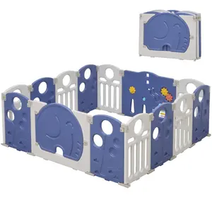 Baby Playpen, 14-Panel Foldable Elephant Play Pen for Babies and Toddlers, Indoor Outdoor Baby Fence with Sensory Play Panel, Adjustable Shape Activity Play Center, Portable & Easy Assemble