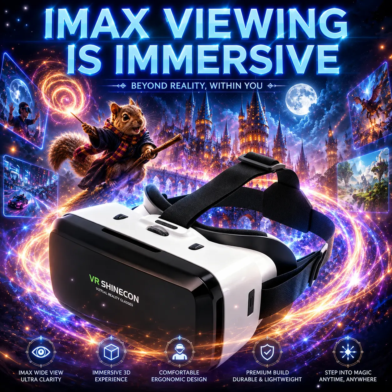 1 New 3D VR Headset, Smart Virtual Reality Goggles Compatible with iPhone and Android Phones