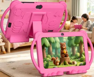 7 Inch Kids Tablet, Android 12 System, 4GB RAM + 32GB ROM, Support 512GB Expansion, Built-in Parental Control Function, WiFi & Bluetooth Enabled, Dual Cameras, Comes with Silicone Protective Case, 1 Piece (Pink)