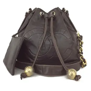 Pre-owned CHANEL leather Shoulder Bags Preowned Brown CC Logo Lambskin Drawstring Shoulder bag