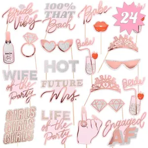 Bachelorette Fetti Photo Booth Props - 24 Pieces, pre-Assembled - Rose Gold Future Mrs Party Decorations, Bride to Be, Bridal Shower