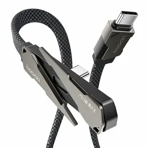 Toocki 240w USB-C Charge Cable Flat Phone Charger Sideways Invisible Stand Data USB C Charging for Android Phones Type C Ultra-Fast Holder Side Super Foldable Watt 2-in-1 Usbc Horizontal