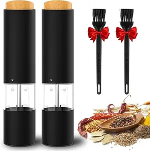 Electric Salt and Pepper Grinder Set of 2, Adjustable Coarseness, Battery Powered, LED Light, One Hand Operation, Black