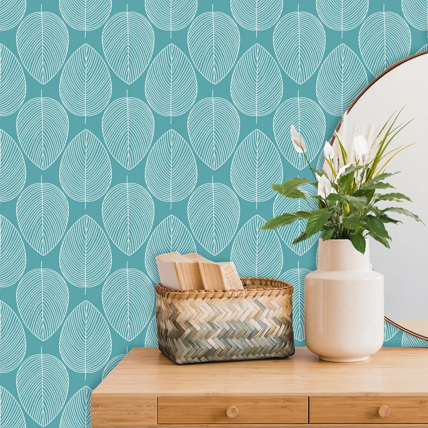 Scandinavian Leaves Peel & Stick Wallpaper - Vector Seamless Pattern - Ideal for Hotel, Restaurant, and Home - Nature-inspired Wall Accent