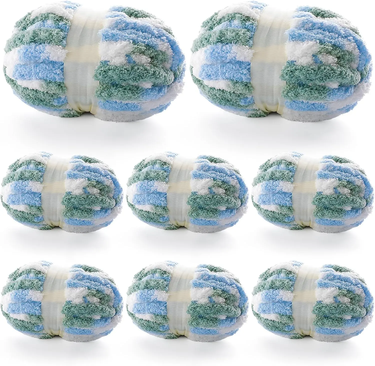 8 count Chunky Yarn for Hand Knitting - Chunky Chenille Yarn for Crocheting - Fluffy Yarn for Crochet -  Yarn for Hand Knitting 227 yds 61.6 oz of Super Bulky Yarn (Blue-White-Green)