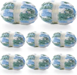 8 count Chunky Yarn for Hand Knitting - Chunky Chenille Yarn for Crocheting - Fluffy Yarn for Crochet -  Yarn for Hand Knitting 227 yds 61.6 oz of Super Bulky Yarn (Blue-White-Green)