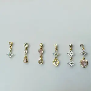 Dangle Nose Rings with L Rod for Piercing Required 20 Gauge Gold Plated Stainless Steel Butterfly & Bow Designs Stylish & Durable Accessories for Women
