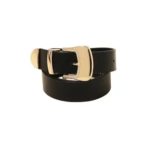 Rhinestone Trim Buckle Faux Leather Belt