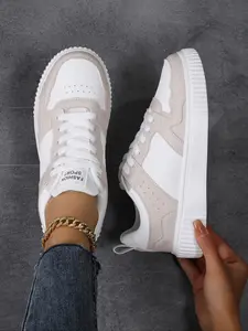 Women's Fashionable Patchwork Lace Up  Training Shoes, Casual Breathable Comfortable Sporty Running Shoes, All-match Basic Athletic Shoes for Daily Wear