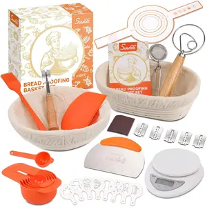 30-Pcs Sourdough Bread Baking Supplies - Sourdough Starter Kit| Including 9 inch Round and 10 inch Oval Banneton Proofing Basket,Precision Measuring Spoons,Electronic scales Bakeware Utensils Set Baked Oven