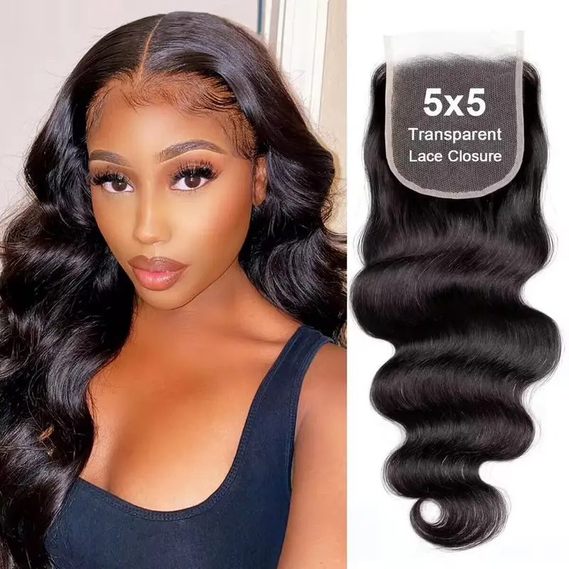 <Live Only> Msgem Hair 5x5 Lace Clsoure HD Ultra-thin Transparent Lace Body Wave Peruvian Human Hair Closure Free Part Pre Plcked with Baby Hair Natural Color