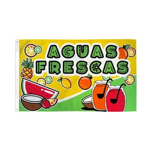 Aguas Frescas Polyester Flag, 3x5ft Poly Material, Metal Grommets, Bold Print, Dye Sublimation Printing, Reinforced Header Tape, Festive & Party Backdrop Banner for Home Supplies
