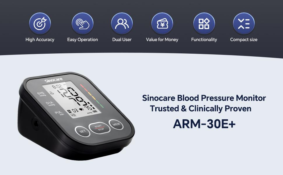 【Father'sDayGift】Sinocare 30E Blood Pressure Monitor,Adjustable Cuff 8.6"-16.5", Monitoring Accuracy, One-Button Operation, Dual User Mode, Posture Detection & Irregular Heartbeat Alert,Blood Pressure Monitor Measurement, Ease Of Use 【Father'sDayGift】Sinocare 30E Blood Pressure Monitor,Adjustable Cuff 8.6"-16.5", Monitoring Accuracy, One-Button Operation, Dual User Mode, Posture Detection & Irregular Heartbeat Alert,Blood Pressure Monitor Measurement, Ease Of Use