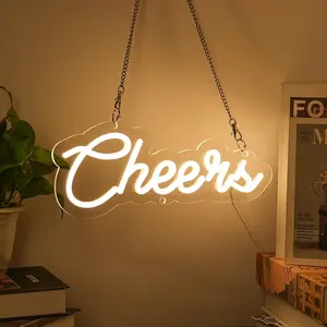 13.8* 5.5 inch Dimmable Cheers Neon Sign LED Light for Home Bar Pub Hotel Birthday Wedding Party Bedroom Wall Decor Warm White