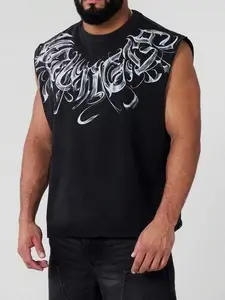 Men's Summer Casual Sleeveless Vest, Fashionable Washed Vintage Print Design, Trendy Relaxed Fit Tank Top for Men