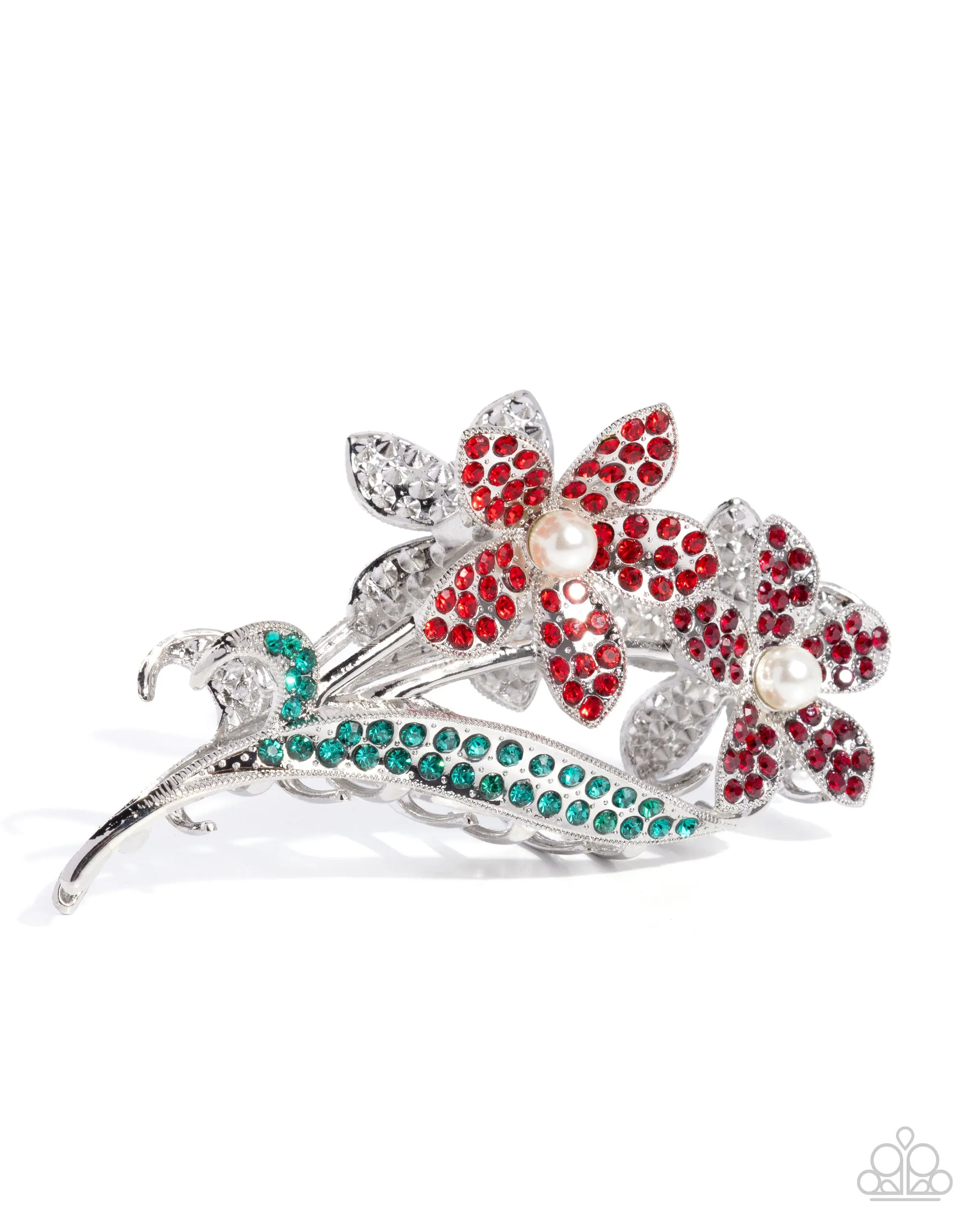 Dainty Duo - Red Flower Hair Claw Clip - Paparazzi