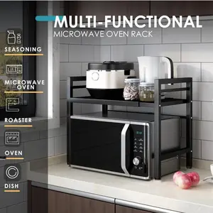 Adjustable Microwave Rack for Countertop, Expandable Metal Kitchen Storage Shelf , Microwave Oven Stand, Spice Rack Organizer for Toaster Oven, Air Fryer, Small Kitchen