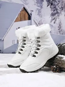 Women's High-Top Winter Fluffy Snow Boots, Warm Fleece Lined, Windproof Anti-Slip Waterproof, Casual Outdoor Sports Shoes