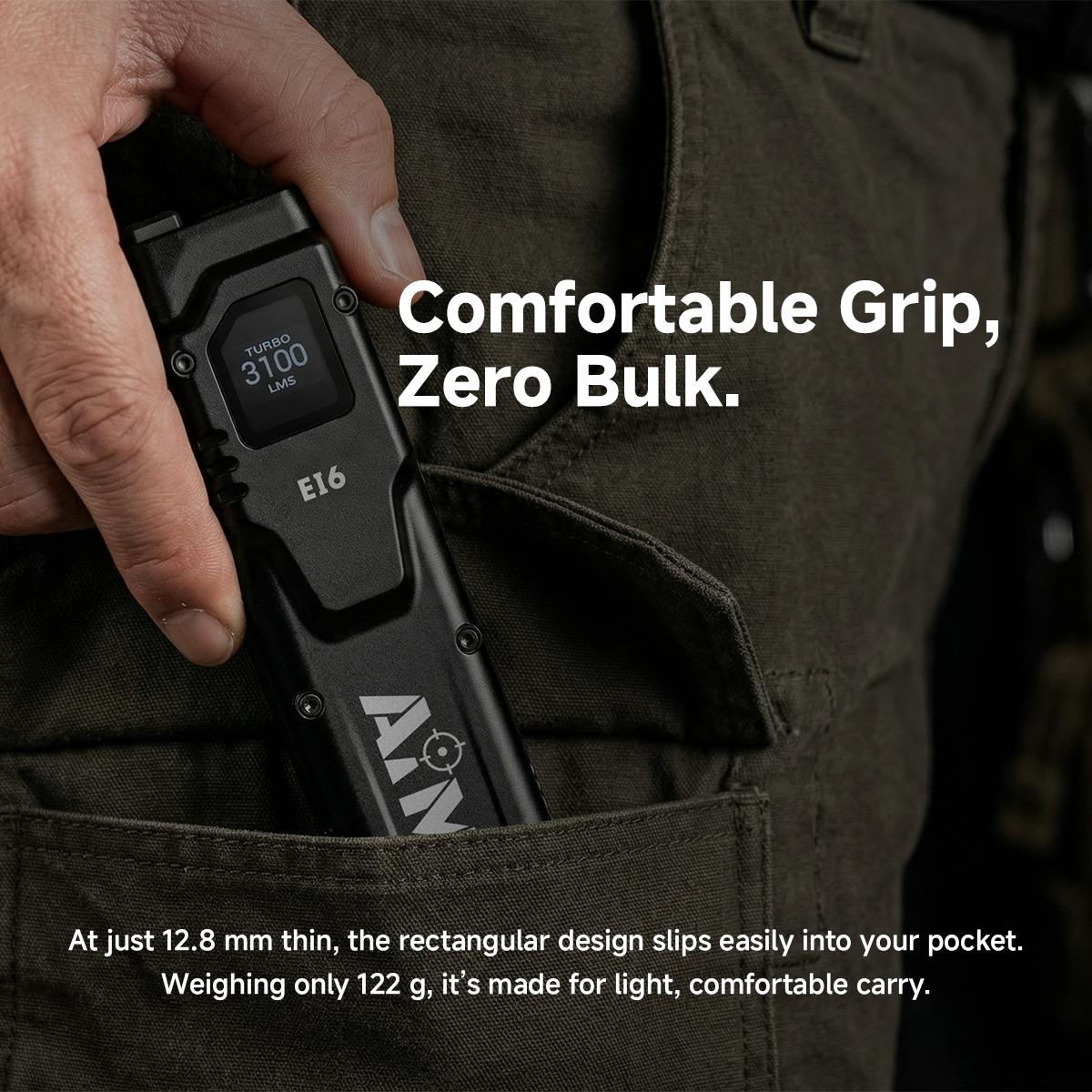 AIMWIN EI6 3100 Lumens Flat EDC Flashlight, USB-C Rechargeable Dual Switch Ultra Slim