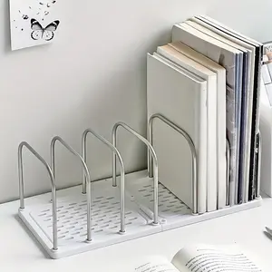 Stainless Steel + PP Desktop Shelf | Base with Adjustable Divided Vertical Small Bookstand | Modern Simple Desk Shelf for Mail and File Storage | Student Dormitory Study Desk Shelf