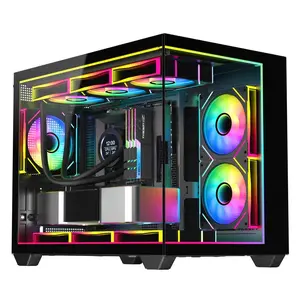 DIYPC IDX4-MicroATX-ARGB Black USB3.0/ Type C Tempered Glass Micro ATX Gaming Computer Case w/ Dual Tempered Glass Panel and 3 x ARGB PWM Fans (Pre-Installed). Integrated ARGB Light Strip