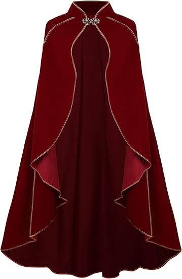 Women's Medieval Cloak Stand Collar Deluxe Velvet Gold Trim Renaissance Cape for Adult