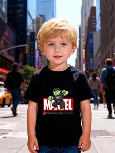 Boys' T-shirt "Trendy and Cool Q-version Hulk" Cute Hulk + Slogan Print T-shirt, trendy, cute and playful, with a distinctive and eye-catching style, comfortable and easy to wear for daily outings / hero-themed outfits