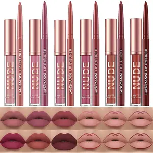 6 Matte Lipstick with 6 Lipliners Durable Makeup Set,Long-Lasting Non-Stick Cup Not Fade Waterproof Pigmented Velvet Lipgloss Kit Beauty Cosmetics Makeup Gift for Women (#A