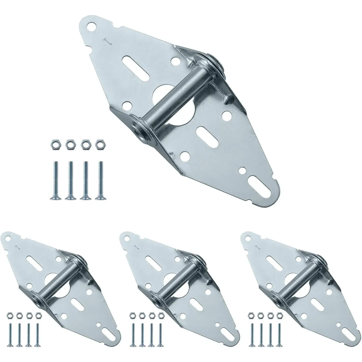 4 Pack #1 Heavy-Duty 14 Gauge Steel Door Hinges - Galvanized Rust-Proof Finish, 7/16 in Diameter Roller Shafts, Mounting Screws Included, Easy to Install Residential Garage & Sectional Door Replacement Hardware