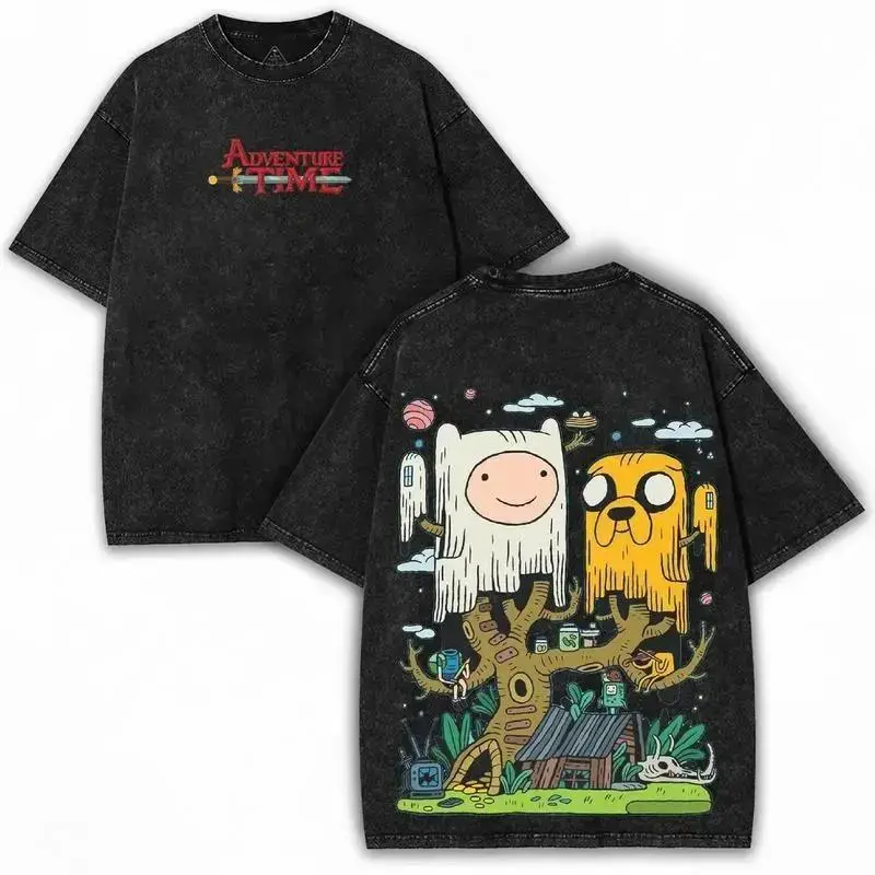 Men's Heavy Cotton T-Shirt, Oversized Fit Retro Adventure Time Cartoon Graphic, Casual Festival Crewneck Tee, Tshirt, Shortsleeve, Round Neck, Cartoon Style, Oversize Cut, Short Sleeve Tee, Xl, Streetwear, Stylish