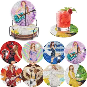 Diamond Painting Coasters Kit 8 Pcs with Holder Eco-Friendly Materials Anti-Slip Waterproof Natural Cork Pad Beginner-Friendly DIY Set for Home Decor & Gifts