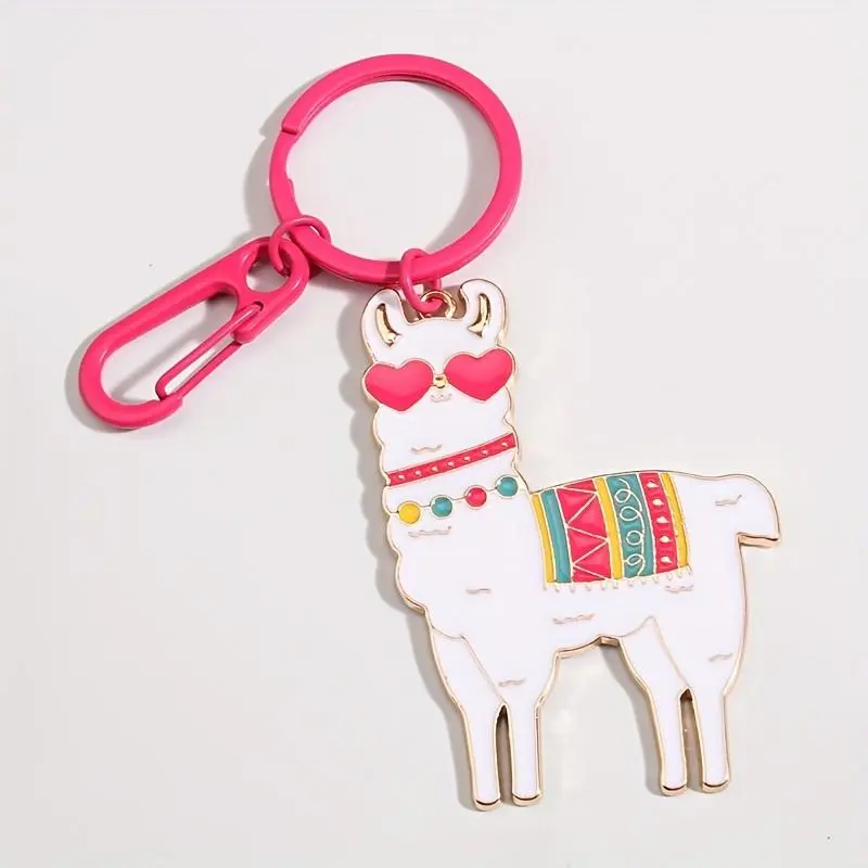Colored Alpaca Flower Dripping Oil Keychain - Animal Motif Accessory, Character Charm, Bag Decoration, Animal Motif Keychains, Character Charm Keychains