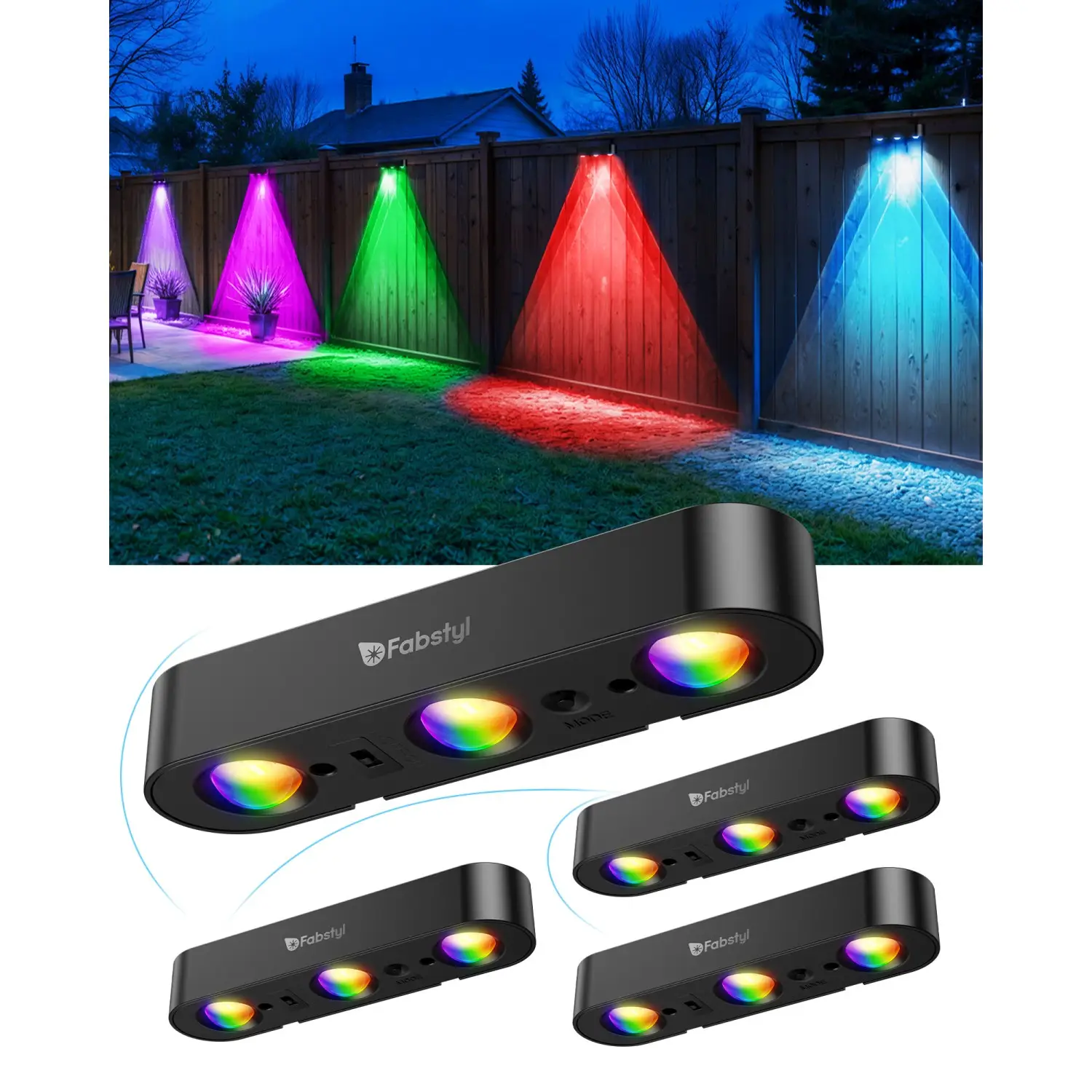 FabStyl RGB Solar Wall Fence Lights, Synchronously Change Color, Solar Step Lights, Bright Wall Lights, Outdoor Waterproof, Solar Powered Patio Decor