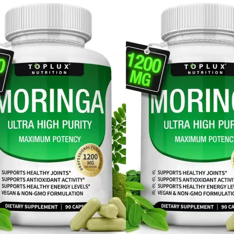 Toplux Moringa Capsules 1200mg - Pure Moringa Powder for Immune, Gut health 90 Capsules