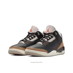 Black Leather Mid-Top Sneakers with Brown Suede Elephant Print and Beige Mesh Tongue